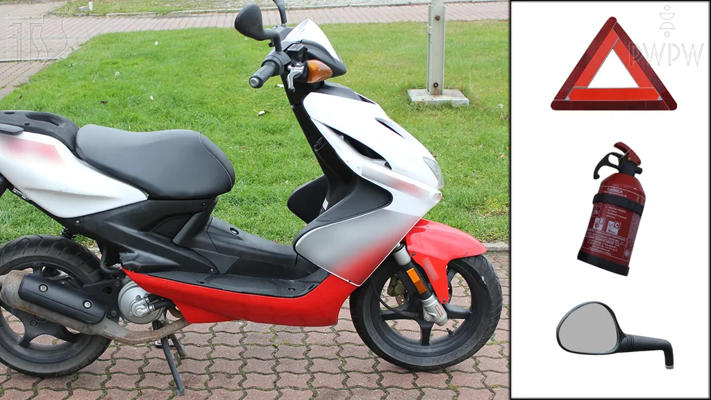 Który z wymienionych elementów jest obowiązkowym wyposażeniem motoroweru?